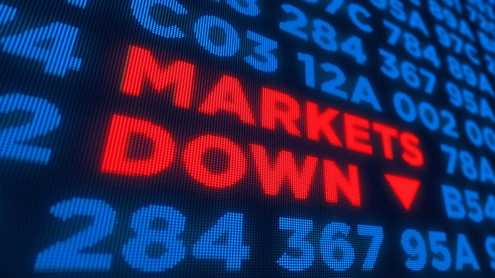 Prepare for a recession: digital representation of the markets being down, with red writing of "Markets Down" with a downwards-facing arrow