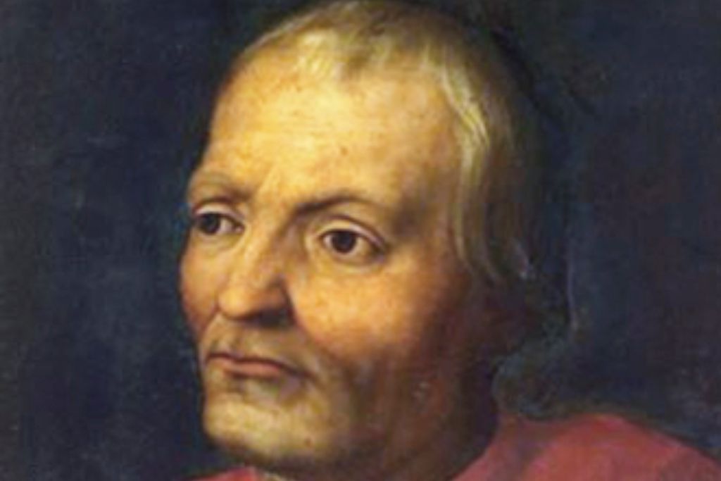 A portrait of Giovanni di Bicci de' Medici wearing a Florentine working class red gownred  